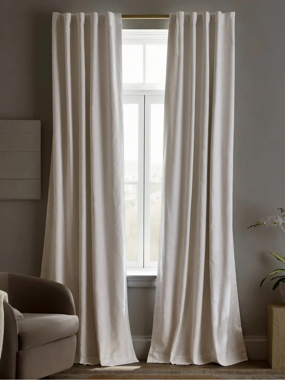 Quince Textured Cotton True Blackout Curtain Panel in White